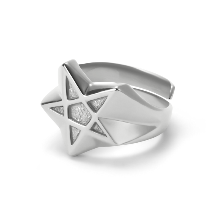 Bold Sterling Silver Pentagram Signet Ring – Size 14.5, Mystical Star Symbol Ring - View #5