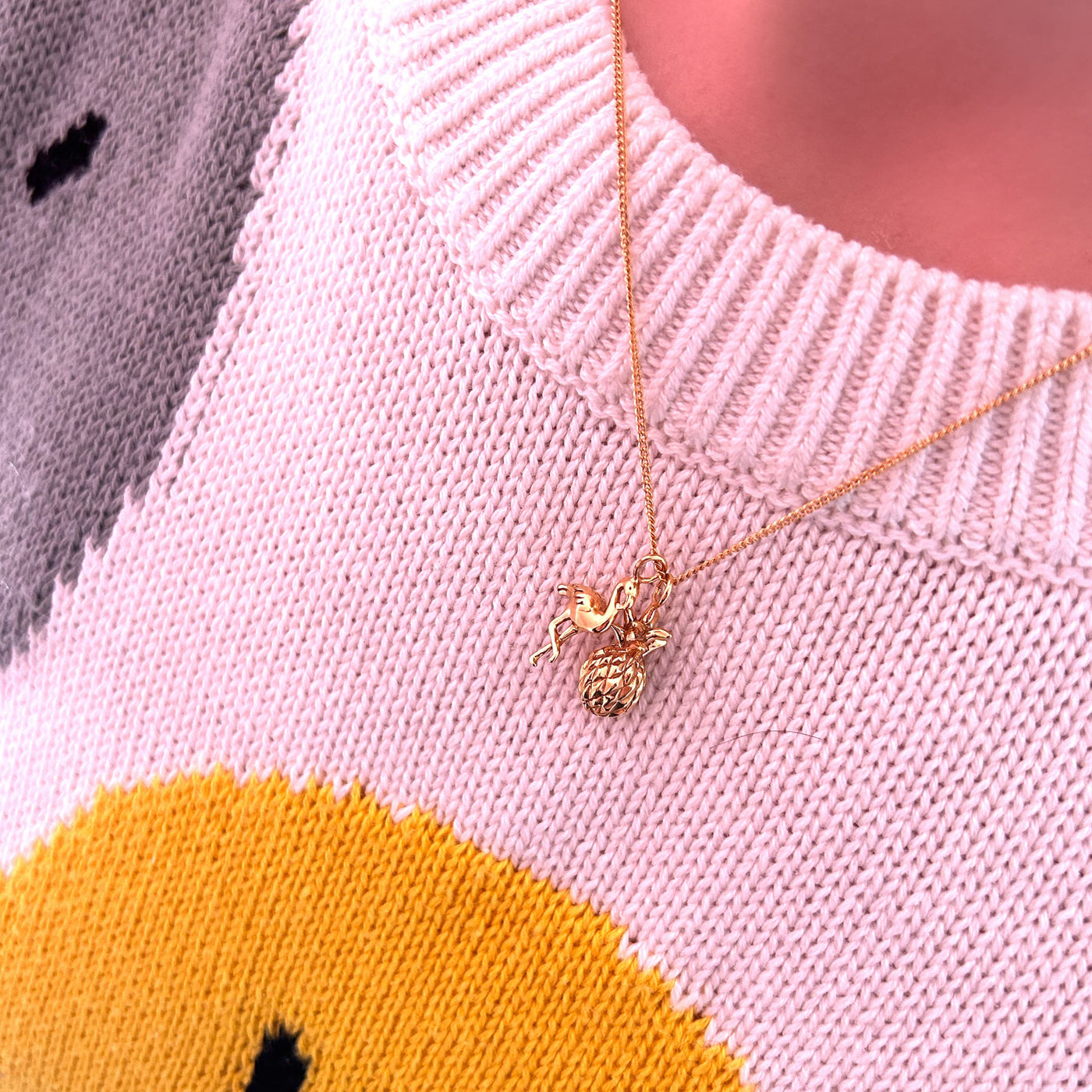 Pineapple and flamingo necklace